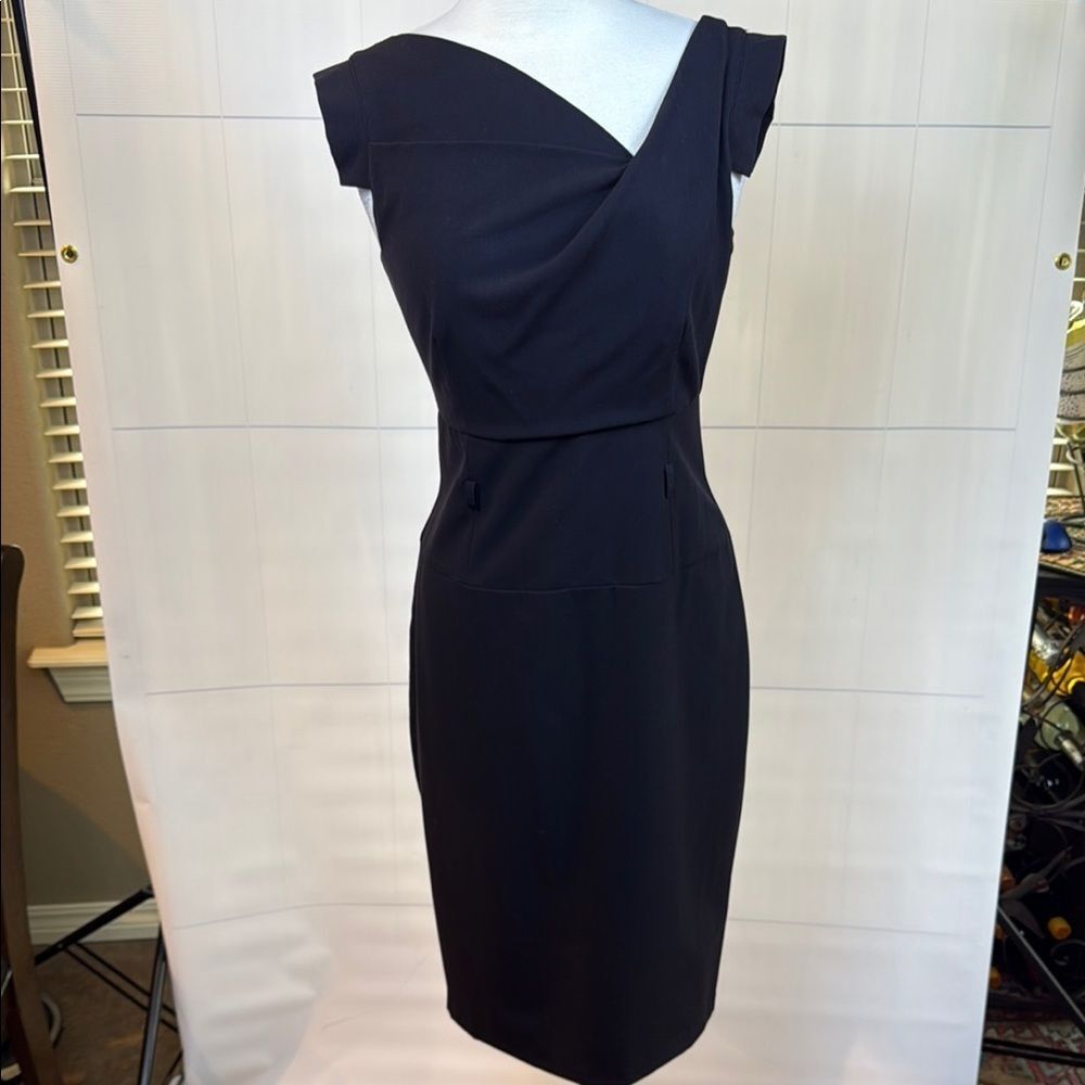 Emma & Michele Black Asymmetrical Sheath Dress,